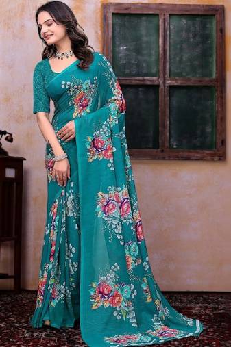 Floral poly georgette bandhani saree