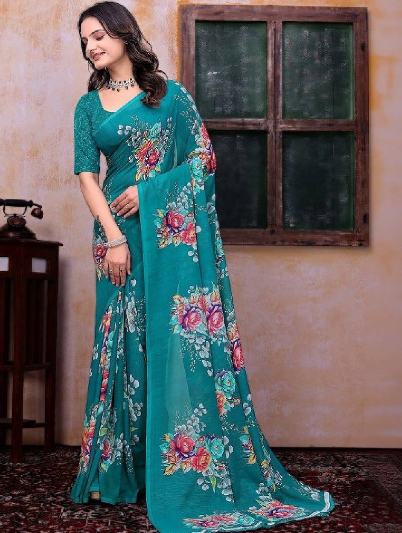 Floral poly georgette bandhani saree