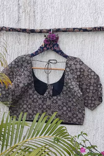 Grey premium cotton handblock printed blouse