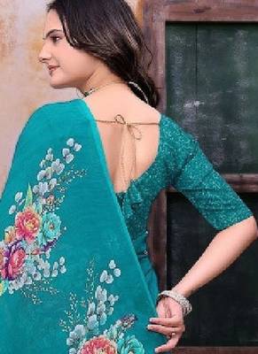 Floral poly georgette bandhani saree 2