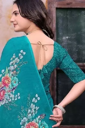 Floral poly georgette bandhani saree