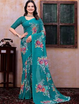 Floral poly georgette bandhani saree 4