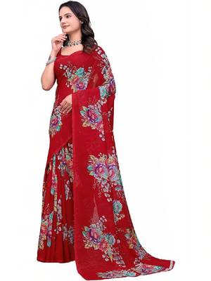 Floral poly georgette bandhani saree 1