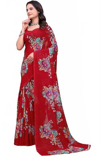 Floral poly georgette bandhani saree
