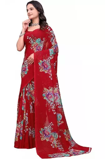 Floral poly georgette bandhani saree