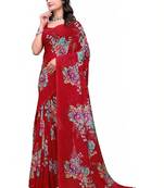 Floral poly georgette bandhani saree