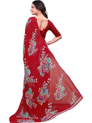 Floral poly georgette bandhani saree 2