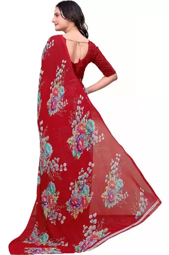 Floral poly georgette bandhani saree