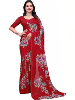 Floral poly georgette bandhani saree 4