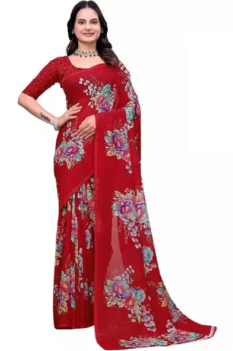 Floral poly georgette bandhani saree