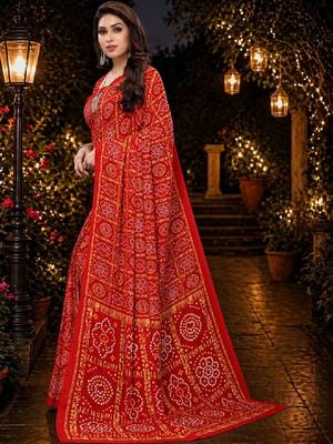 Bandhani poly georgette leheriya saree 1