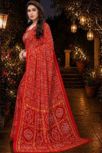 Bandhani poly georgette leheriya saree