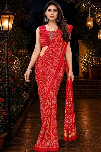 Bandhani poly georgette leheriya saree