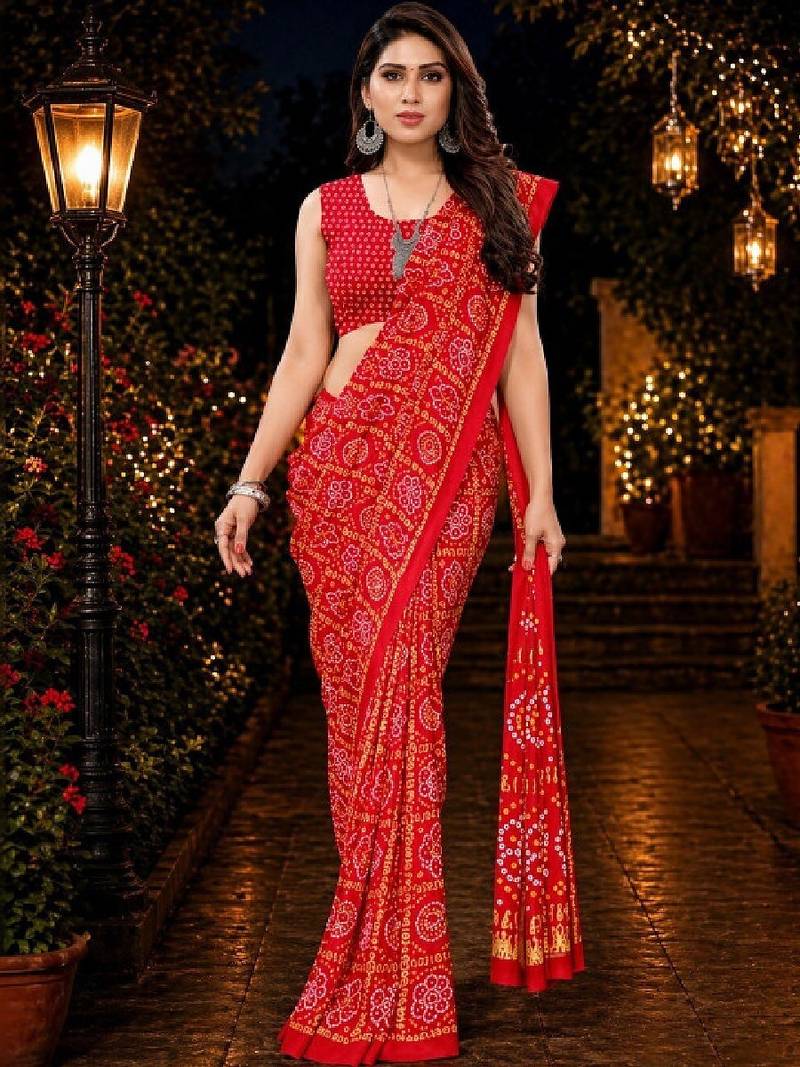 Bandhani poly georgette leheriya saree