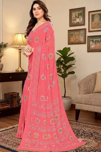 Tie and dye poly georgette leheriya saree