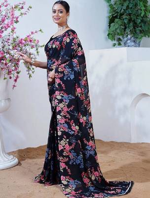 Floral poly georgette leheriya saree 1