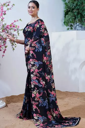 Floral poly georgette leheriya saree