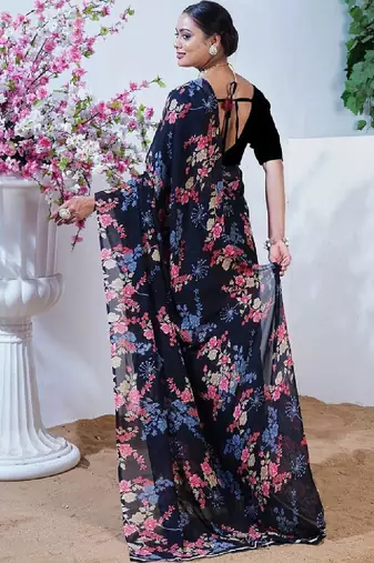 Floral poly georgette leheriya saree