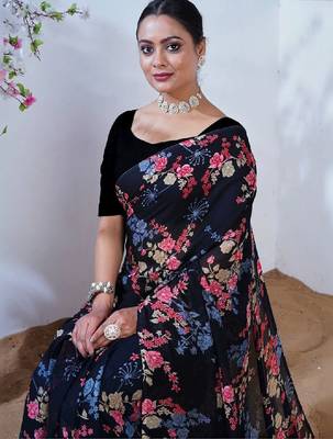 Floral poly georgette leheriya saree 3