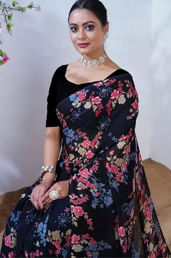 Floral poly georgette leheriya saree