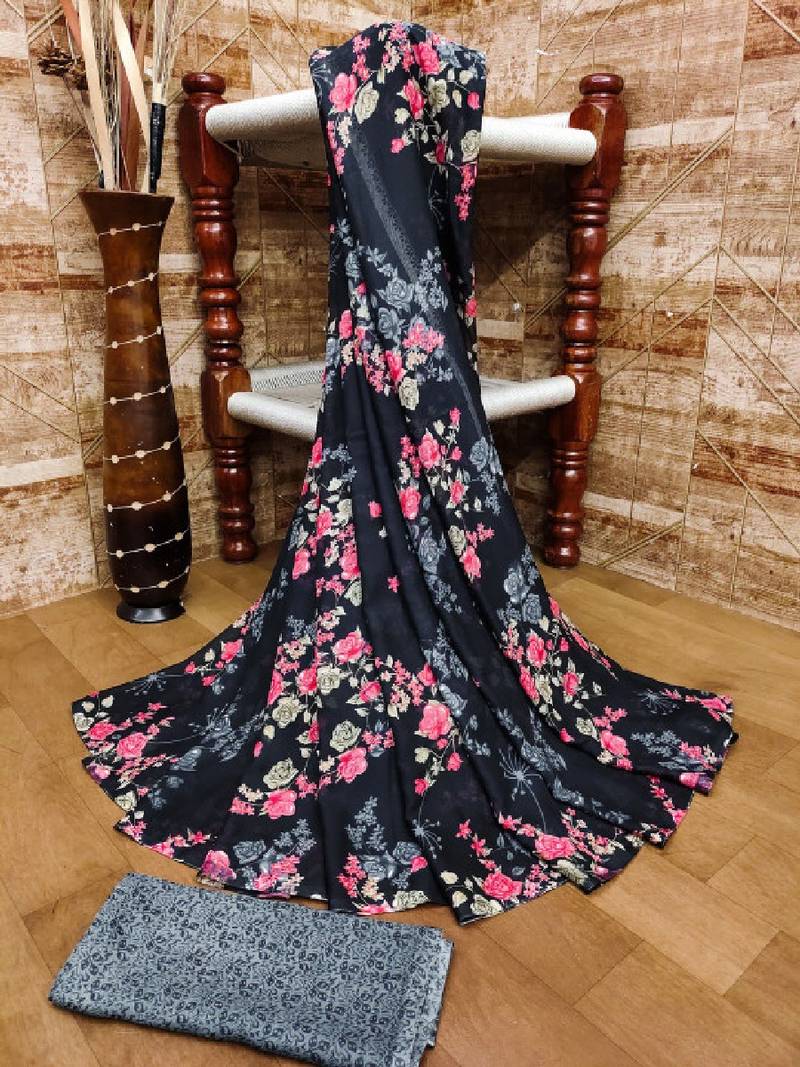 Floral poly georgette leheriya saree