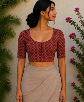 Maroon premium cotton handblock printed blouse 1