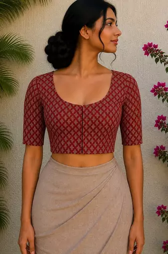 Maroon premium cotton handblock printed blouse