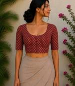 Maroon premium cotton handblock printed blouse
