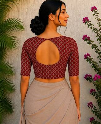 Maroon premium cotton handblock printed blouse 2