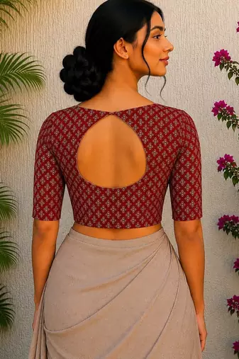 Maroon premium cotton handblock printed blouse