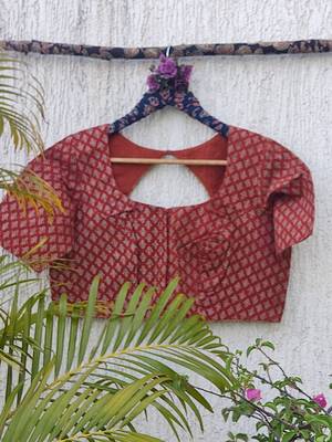 Maroon premium cotton handblock printed blouse 3