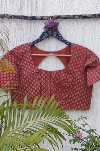 Maroon premium cotton handblock printed blouse
