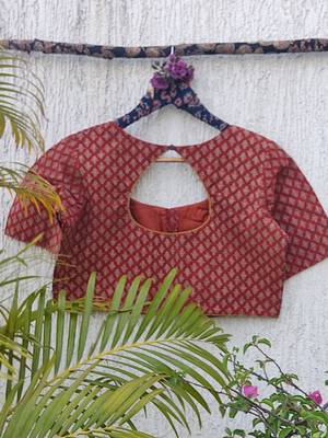 Maroon premium cotton handblock printed blouse 4