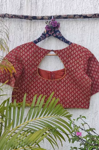 Maroon premium cotton handblock printed blouse