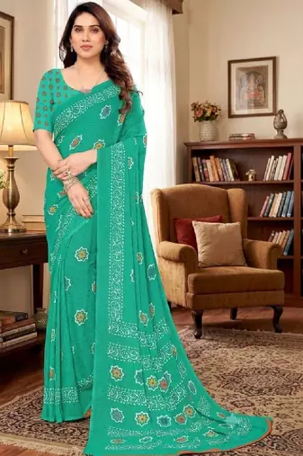 Bandhani poly georgette leheriya saree