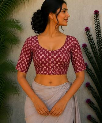 Maroon premium cotton handblock printed blouse 1