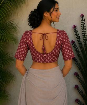 Maroon premium cotton handblock printed blouse 2