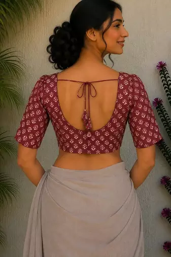 Maroon premium cotton handblock printed blouse