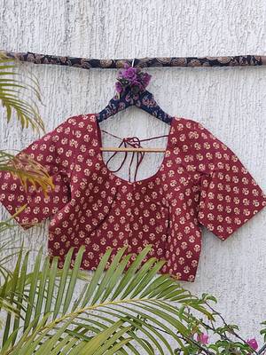 Maroon premium cotton handblock printed blouse 3