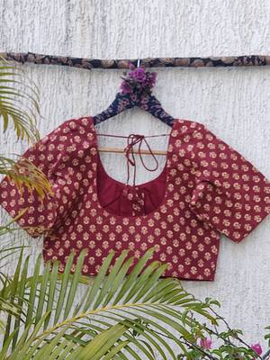 Maroon premium cotton handblock printed blouse 4