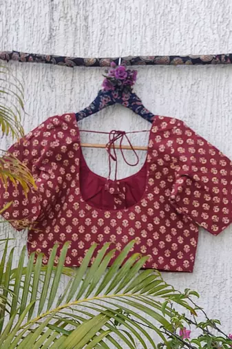 Maroon premium cotton handblock printed blouse
