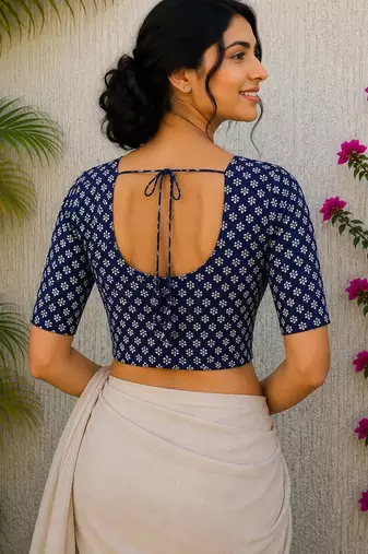 Navy blue premium cotton handblock printed blouse