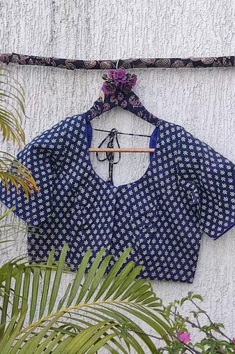 Navy blue premium cotton handblock printed blouse