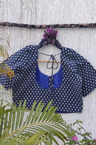 Navy blue premium cotton handblock printed blouse