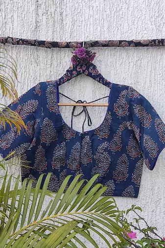 Navy blue premium cotton handblock printed blouse