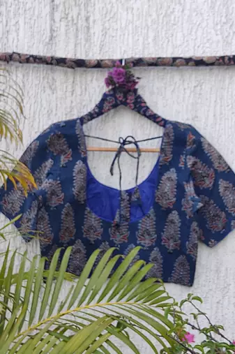 Navy blue premium cotton handblock printed blouse