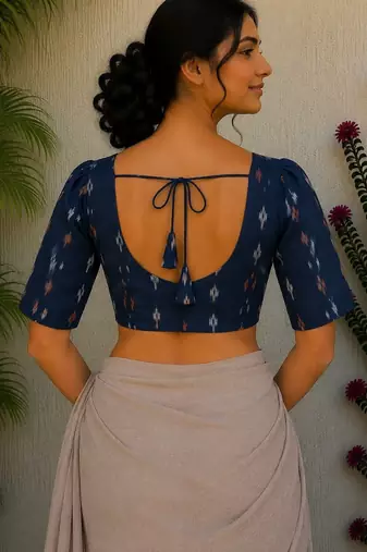 Navy blue premium cotton handblock printed blouse