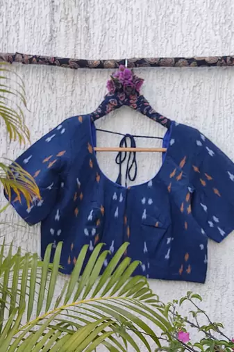 Navy blue premium cotton handblock printed blouse