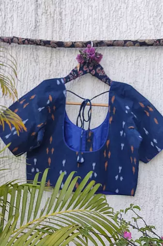 Navy blue premium cotton handblock printed blouse