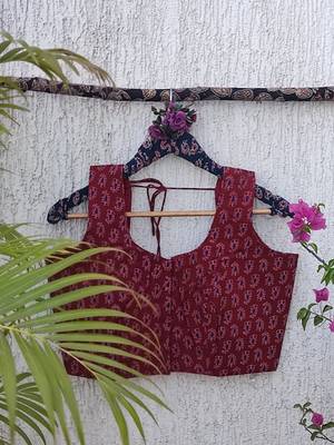 Maroon premium cotton handblock printed blouse 1